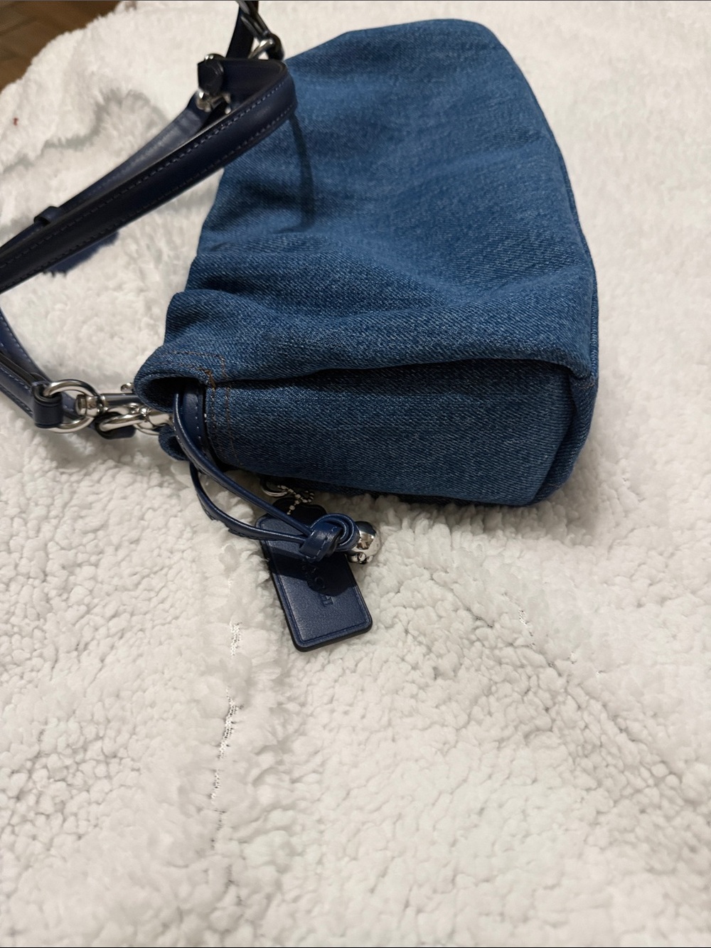 Coach Denim Ruched Crossbody in Blue with Navy Strap - Picture 3 of 8